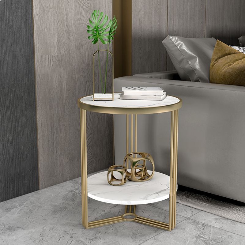 Modern Style Metal Iron Gold Base Slab/marble Top Round with Storage Rack Side Table