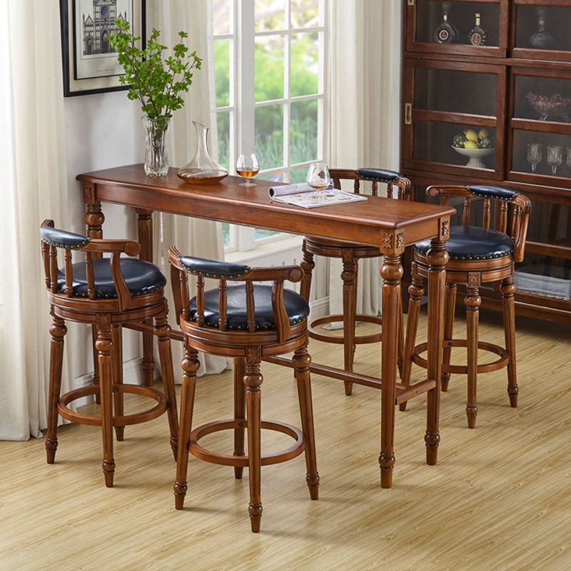 Table de bar rectangulaire de style moderne, table de salle à manger fixe en bois massif marron