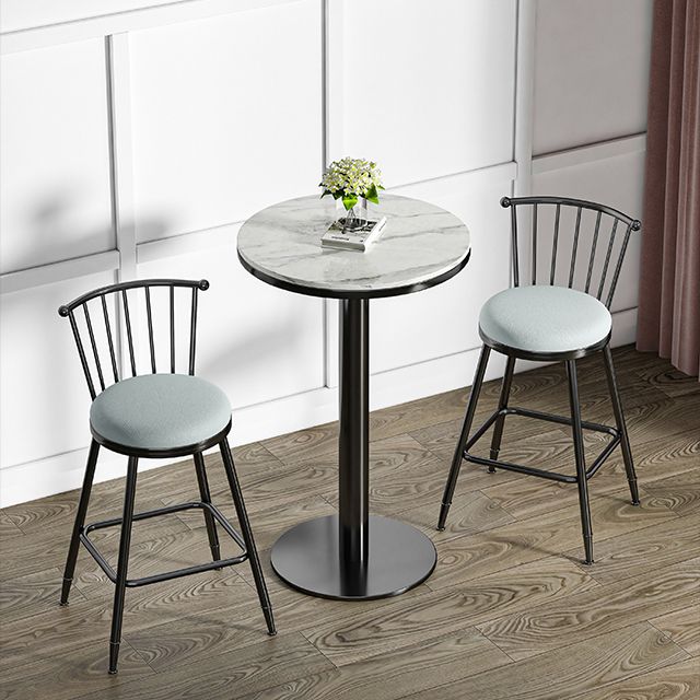 Modern Round Bar Dining Table Indoor White Top Bar Height Pub Table Metal Base in Black Clearhalo 'Bar Furniture' 'Bar Tables' 'bar_tables' 'furn' 'furn_bar_tables' 'Furniture' 'furniture_bar_tables' 'Kitchen & Dining Furniture' 'kitchen&dining_furn' 'kitchen' 1200x1200_635ce5e3-2f1e-4387-a2f7-5b44c5d6ccfd