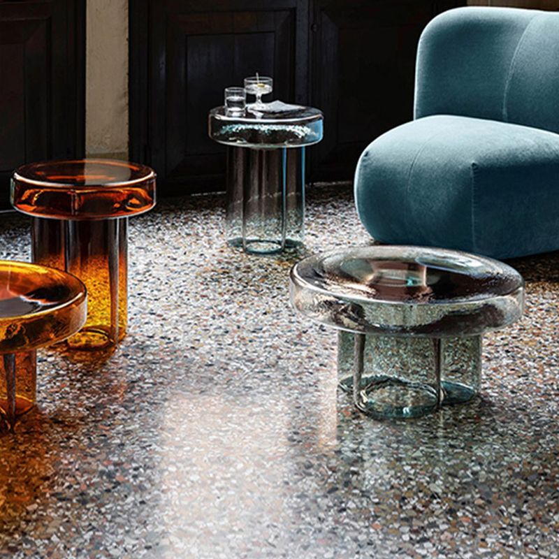 Tabella di accento laterale in vetro rotondo contemporaneo tavolo laterale.