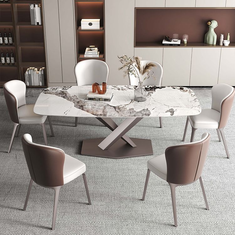 Rectangle White Tone Dining Table Sintered Stone Table Luxury with Pedestal Clearhalo ' dining_table' 'Dining Tables & Seating' 'Dining Tables' 'furn' 'furn_dining_table' 'Furniture' 'furniture_dining_table' 'Kitchen & Dining Furniture' 'kitchen&dining_furn' 'kitchen' 'kitchen_dining_table' 1200x1200_635df9e1-f1df-487f-b761-e6b01d0e158c