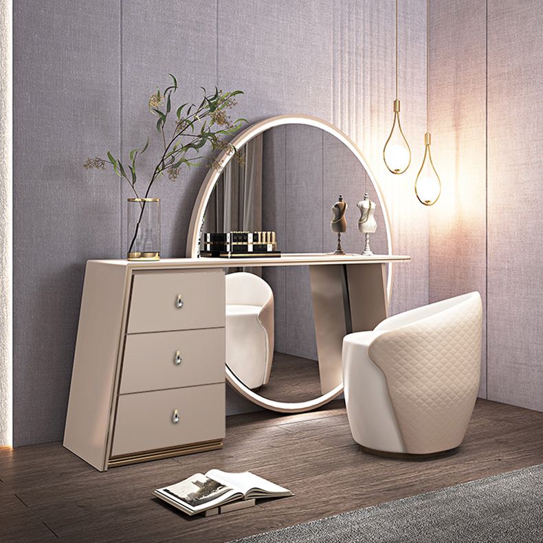Moderne avec tiroir chambre miroir métallique avec coiffeuse tabouret