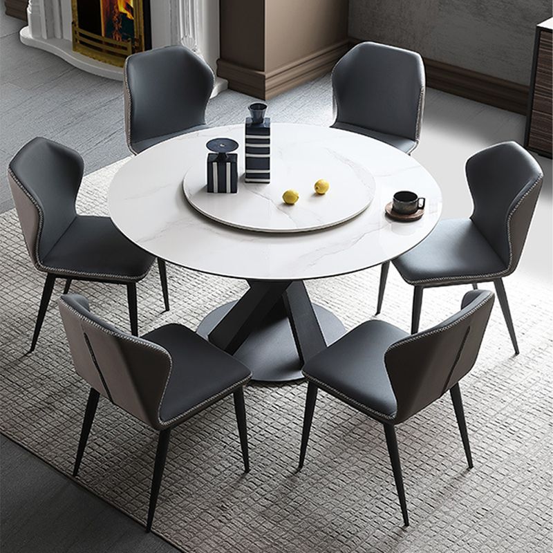 Modern Round Dinner Table Steel Base Dining Table with Pedestal Base