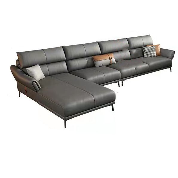 Light-grey Sewn Pillow Back Faux Leather Pillow Top Arm Sofa with Stain Resistant Clearhalo 'furn' 'furn_sectionals' 'Furniture' 'furniture_sectionals' 'kitchen' 'kitchen_sectionals' 'Living Room Furniture' 'Sectionals' 1200x1200_6362b101-f80a-4b7b-a131-cef4179d0f4b