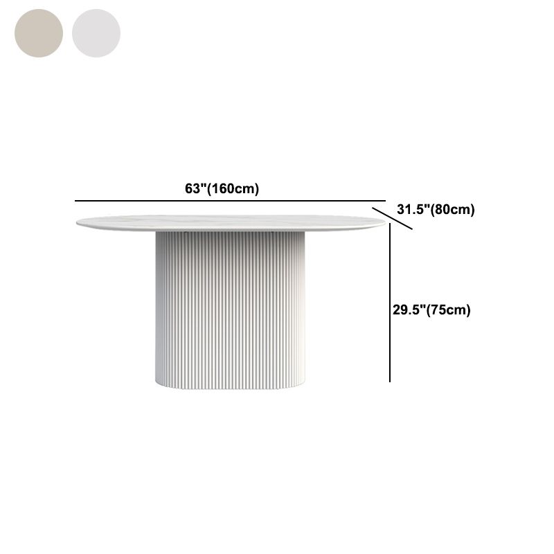 Oval Stone Top Dining Table Simple White Base Dining Table for Living Room