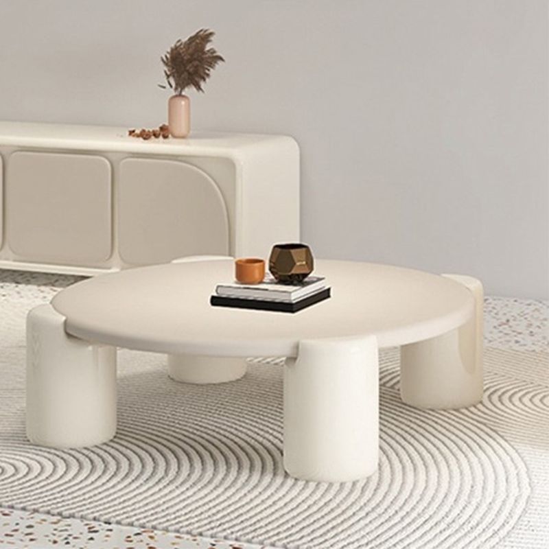 Contemporary White Round Wooden Coffee Table with 4 Legs Cocktail Table