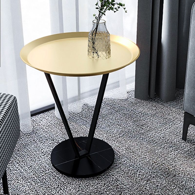 Round Side End Table with Slate Top, Contemporary Frame End Table