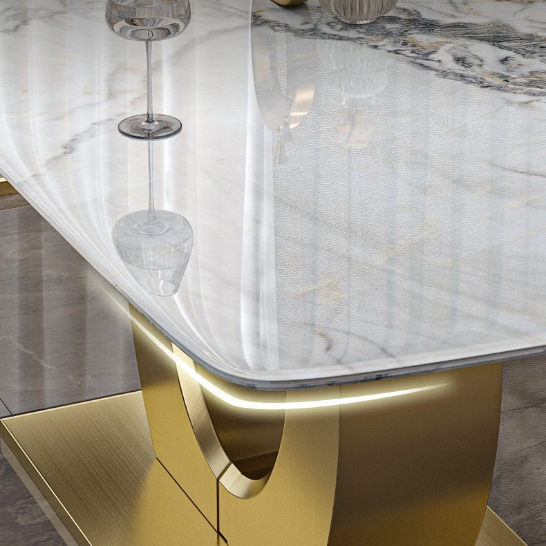 Luxury Sintered Stone Dining Table Rectangle White Table with Metal Pedestal in Gold Clearhalo ' dining_table' 'Dining Tables & Seating' 'Dining Tables' 'furn' 'furn_dining_table' 'Furniture' 'furniture_dining_table' 'Kitchen & Dining Furniture' 'kitchen&dining_furn' 'kitchen' 'kitchen_dining_table' 1200x1200_636b289d-b2e3-4311-87b8-689e6fa8a0de