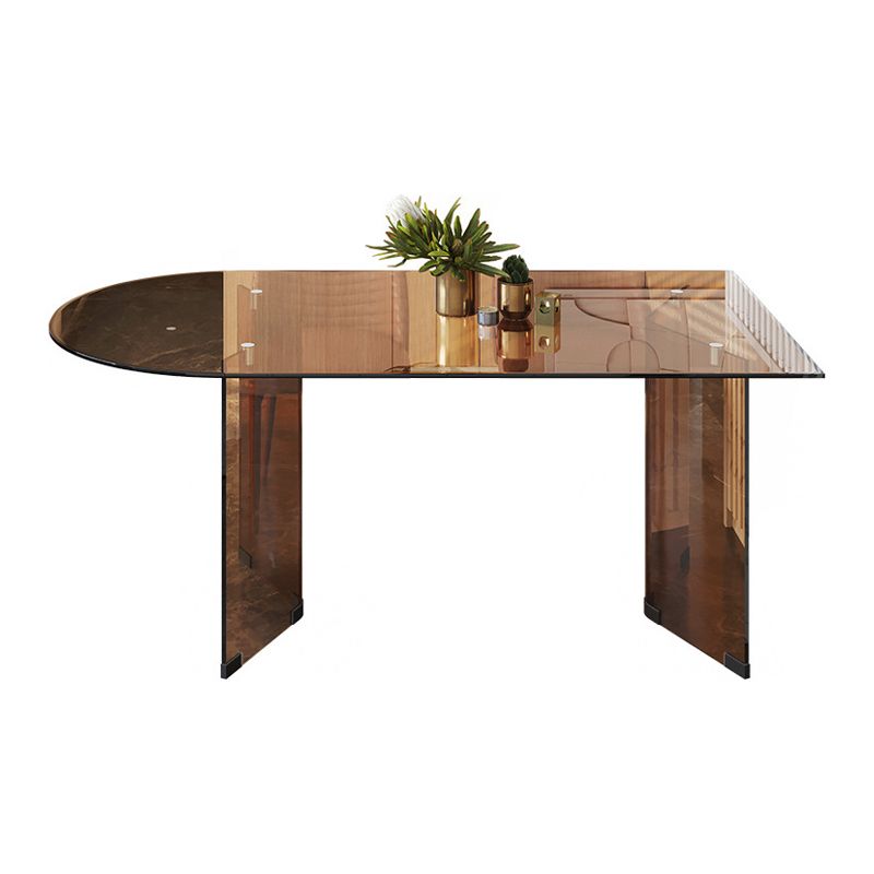 Glass Top Dining Table Modern Dining Table with Double Pedestal Base Clearhalo 'Dining Tables & Seating' 'Dining Tables' 'dining_table' 'Furniture' 'furniture_dining_table' 'Kitchen & Dining Furniture' 'kitchen' 'kitchen_dining_table' 1200x1200_636bea1b-3908-4f1c-bbfa-99cdba5fa58c