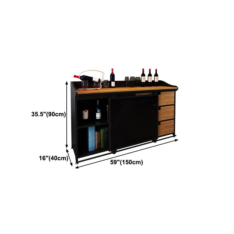 Modern Dining Room Credenza Sliding Doors Metal and Wood Buffet in Black Clearhalo 'buffet_sideboard' 'Buffets & Sideboards' 'furn' 'furn_buffet_sideboard' 'Furniture' 'furniture_buffet_sideboard' 'Kitchen & Dining Furniture' 1200x1200_636d1873-36e3-460e-ab2a-1ea5a21fa409