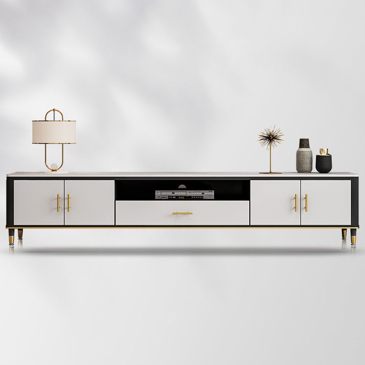 Console TV bianca in stile glam da 17,72 "H in stile TV con 1 cassetto per soggiorno