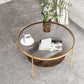 Modern Style Round Toughened Glass Table Metal 4 Legs Base Coffee Table Clearhalo 'Coffee & Accent Tables' 'Coffee Tables' 'coffee_tables' 'furn' 'furn_coffee_tables' 'Furniture' 'Living Room Furniture' 1200x1200_636def10-6880-4c38-94b9-1c7b699dc7bf