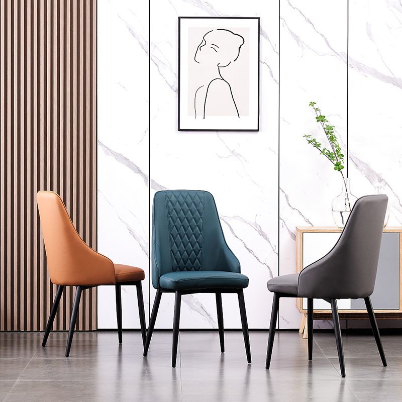 Modern Leather Dining Chair Solid Back Armless Side Chairs with Metal Legs Clearhalo ' kitchen&dining_furn' 'Dining Chairs' 'Dining Tables & Seating' 'dining_chair' 'furn' 'furn_dining_chair' 'Furniture' 'furniture_dining_chair' 'Kitchen & Dining Furniture' 'kitchen' 1200x1200_637714a1-7901-411a-94b3-ad538b318ffb