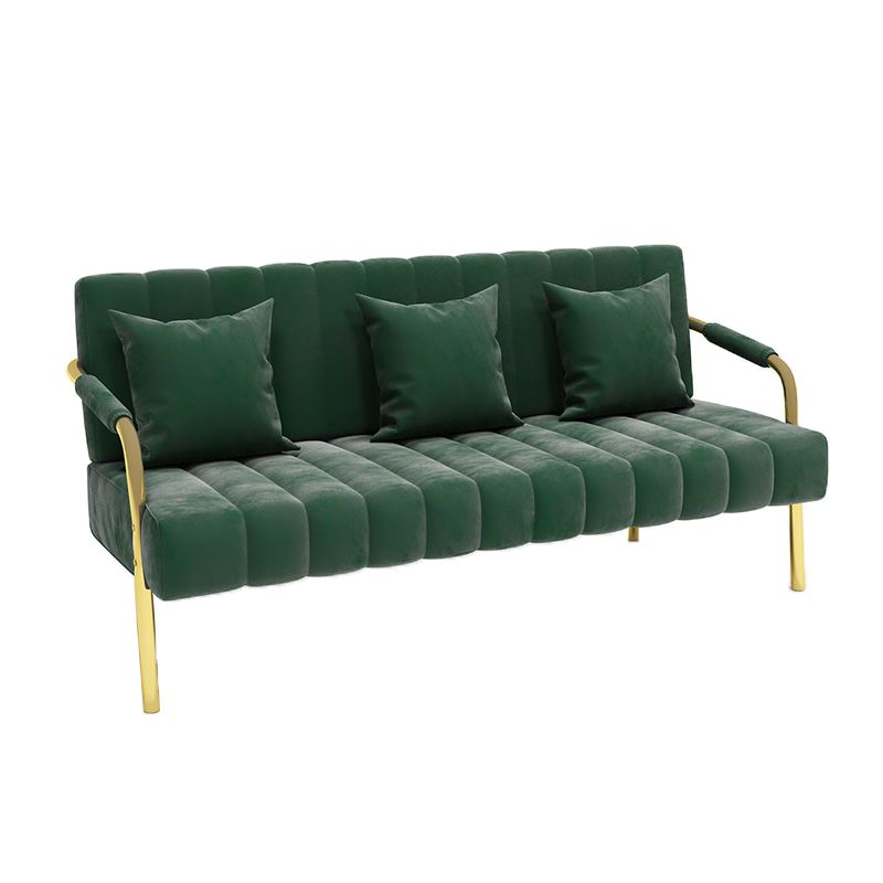 3-seater Velvet Sofa with 3 Pillows Square Arm for Living Room