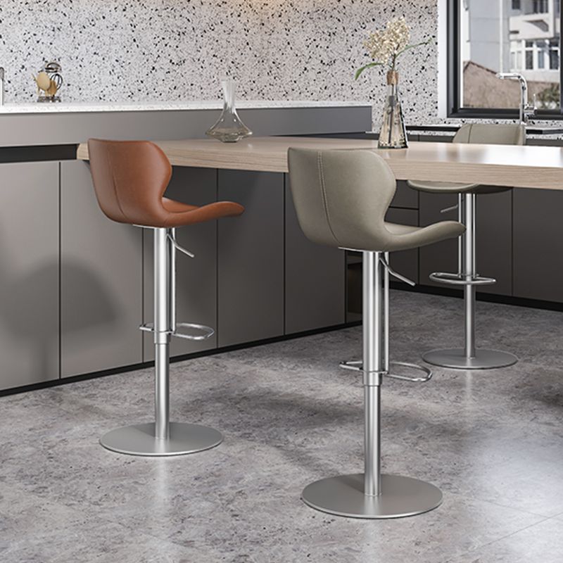 Faux Leather Barstool Adjustable Height Swivel Barstool with Footrest