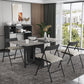 Mesa de comedor moderna plegable con tapa de madera, extensible para espacios pequeños en gris