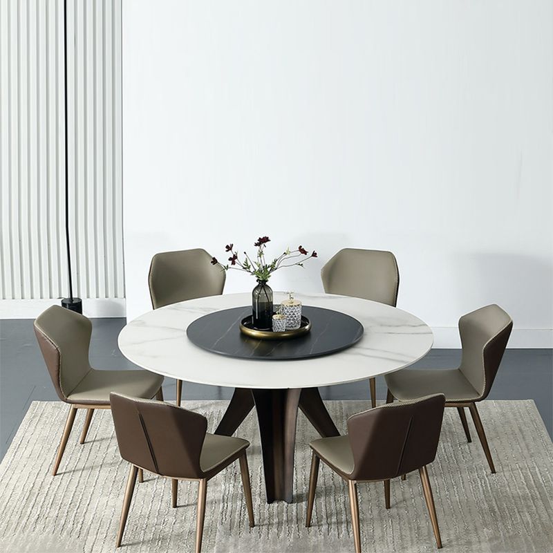Tavolo da pranzo in pietra rotonda bianca nera mobili moderni con base di piedistallo