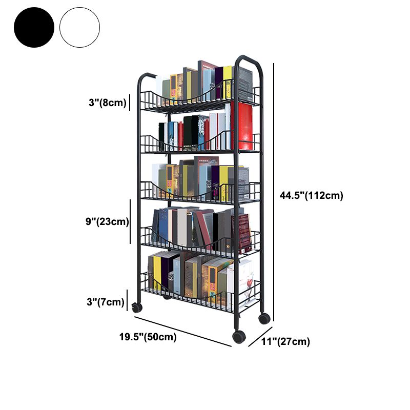 Contemporary Metal Bookshelf with Wheels Open Back Bookcase for Living Room