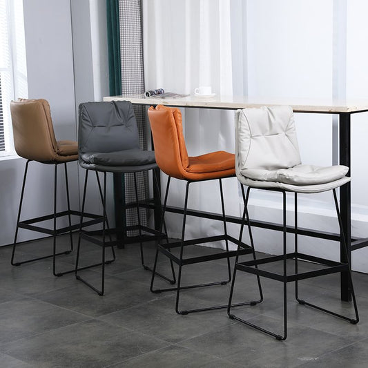 Modern Armless Backrest Counter Stool Steel Bar Stool with Leather Cushion Clearhalo 'Bar Furniture' 'Bar Stools' 'bar_stools' 'furn' 'furn_bar_stools' 'furniture_bar_stools' 'Kitchen & Dining Furniture' 'kitchen&dining_furn' 'kitchen' 'kitchen_furn' Furniture' 1200x1200_637cc5e0-3642-4697-8c1d-97afe16b81d1