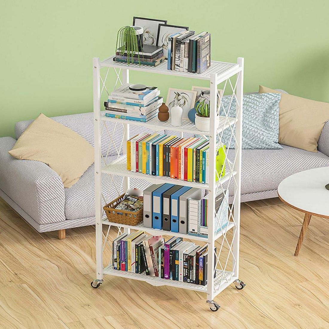 Industrial Open Etagere Bookshelf Steel Bookshelf with Caster Wheels Clearhalo 'Bookcases' 'Furniture' 'furniture_bookcases' 'kitchen' 'kitchen_bookcases' 'Living Room Furniture' 'Office Furniture' 1200x1200_637eed7f-fc50-42db-85ed-9346bf48119b