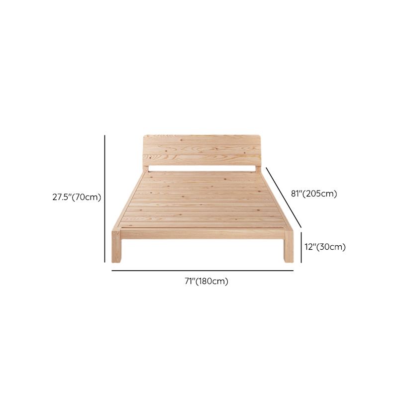 Scandinavian Full Panel Bed Natural Platform Bed with 2 Storage Drawers