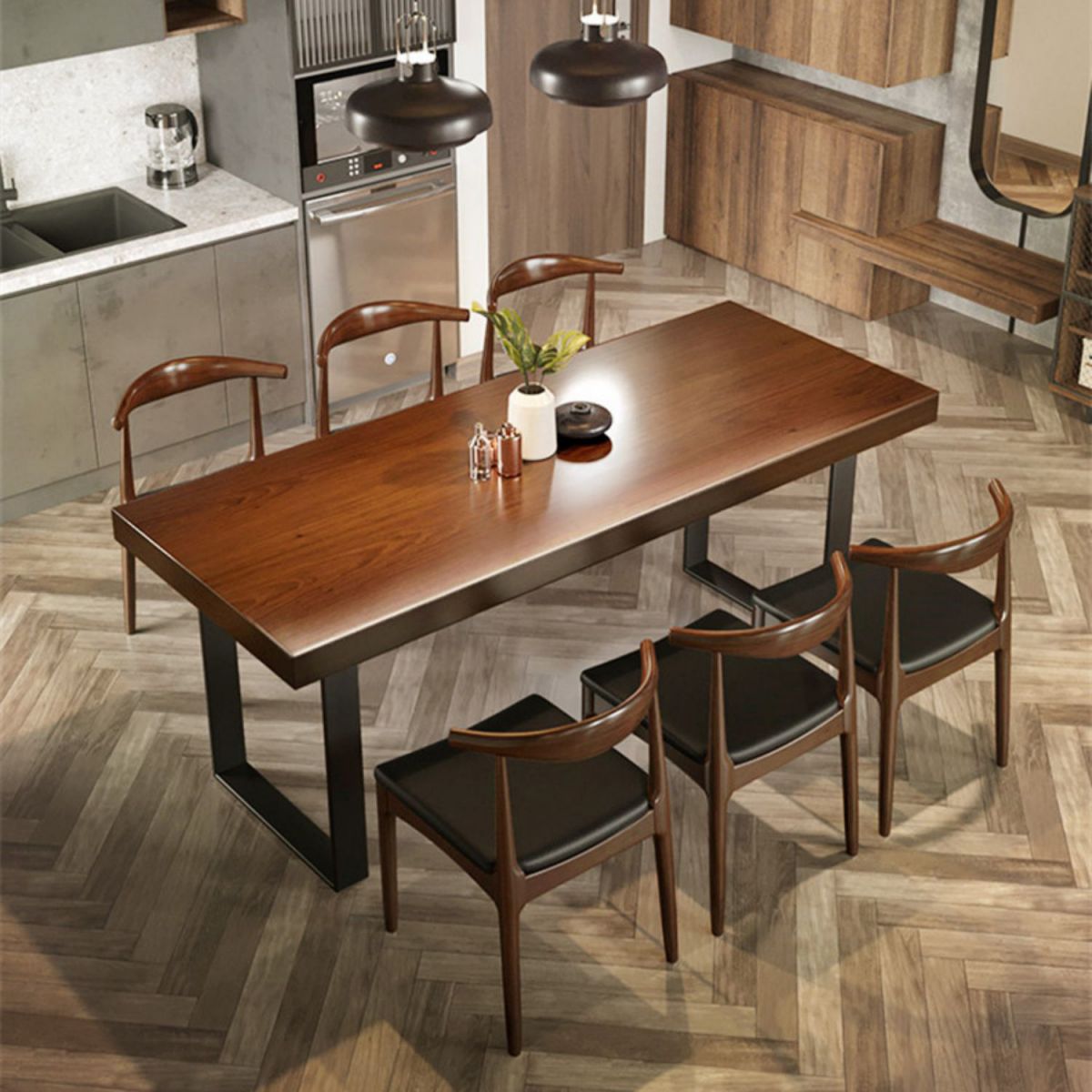 Industrial 1/5/7 Pieces Dining Set Rectangle Pine Wood Dining Table for Dining Room Clearhalo 'Dining Room Sets' 'Dining Tables & Seating' 'dining_room_set' 'furn' 'furn_dining_room_set' 'Furniture' 'Kitchen & Dining Furniture' 1200x1200_6385d216-b1cd-4718-a839-9c5e4b211d89