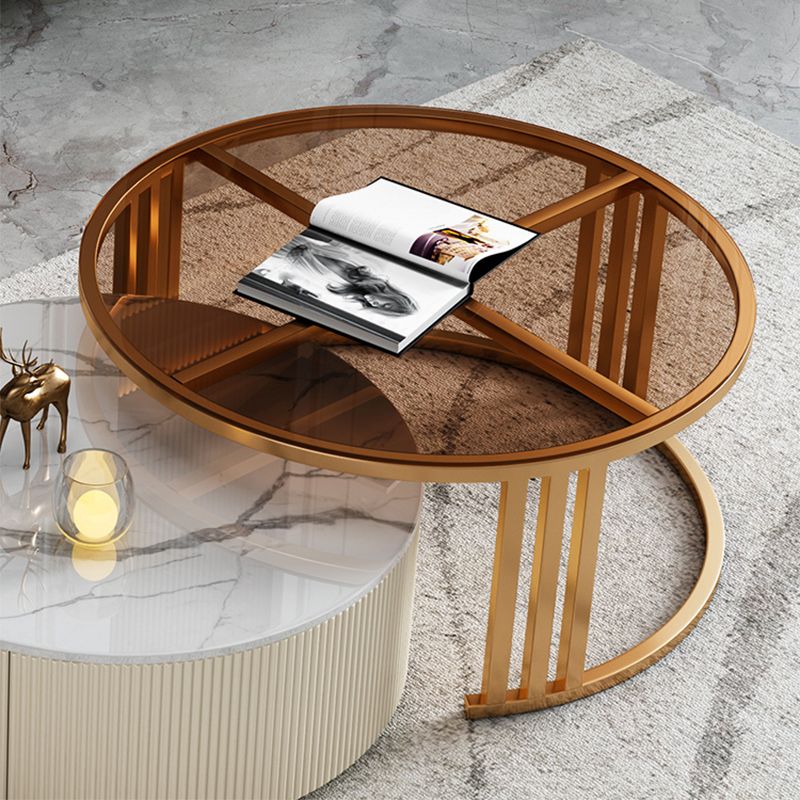 Glazen salontafel frame ronde nestelende salontafel met opbergladen