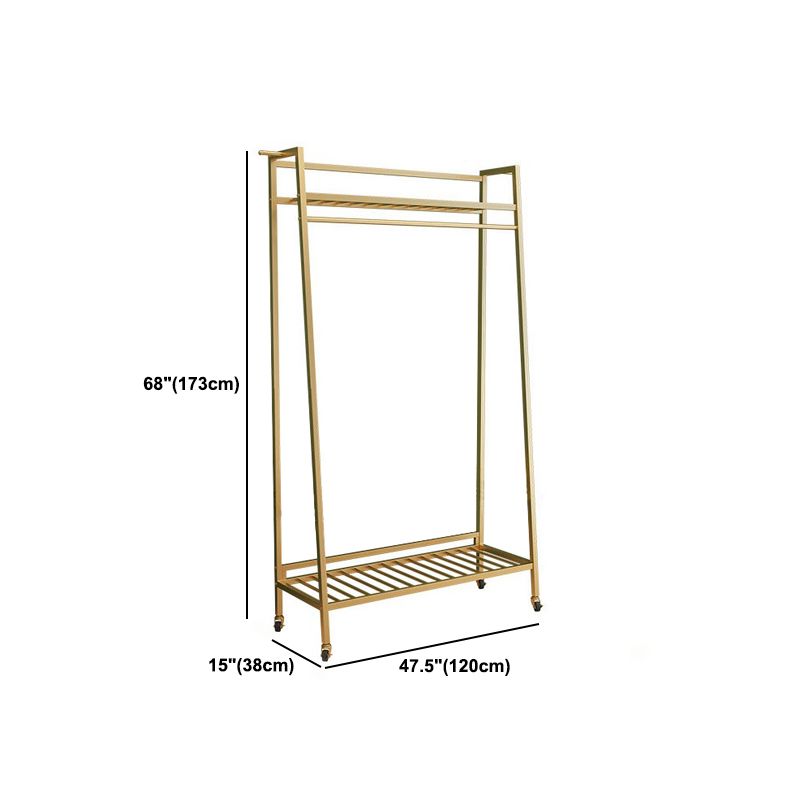 Zeitgenössischer Stil Open Armoire Gold Metal -Rettungsfleisch mit Kleidungsstange