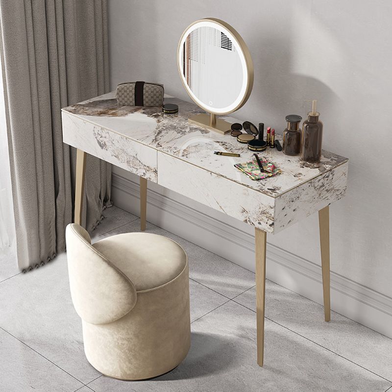 2 Drawers Makeup Table with Stool Stone Vanity Desk for Women - 15.75" D