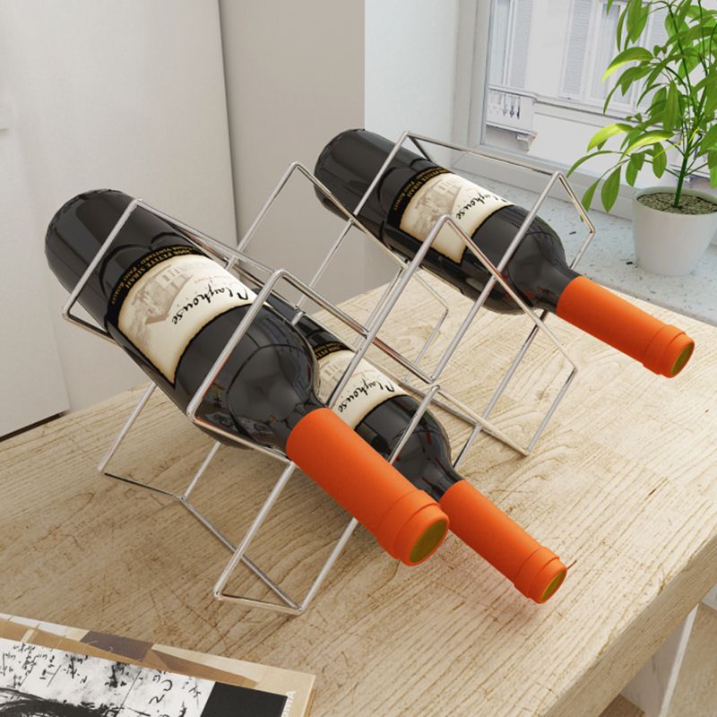 Contemporary Metal Wine Rack Bottle Tabletop Or Countertop Free-Stand Bottle Holder