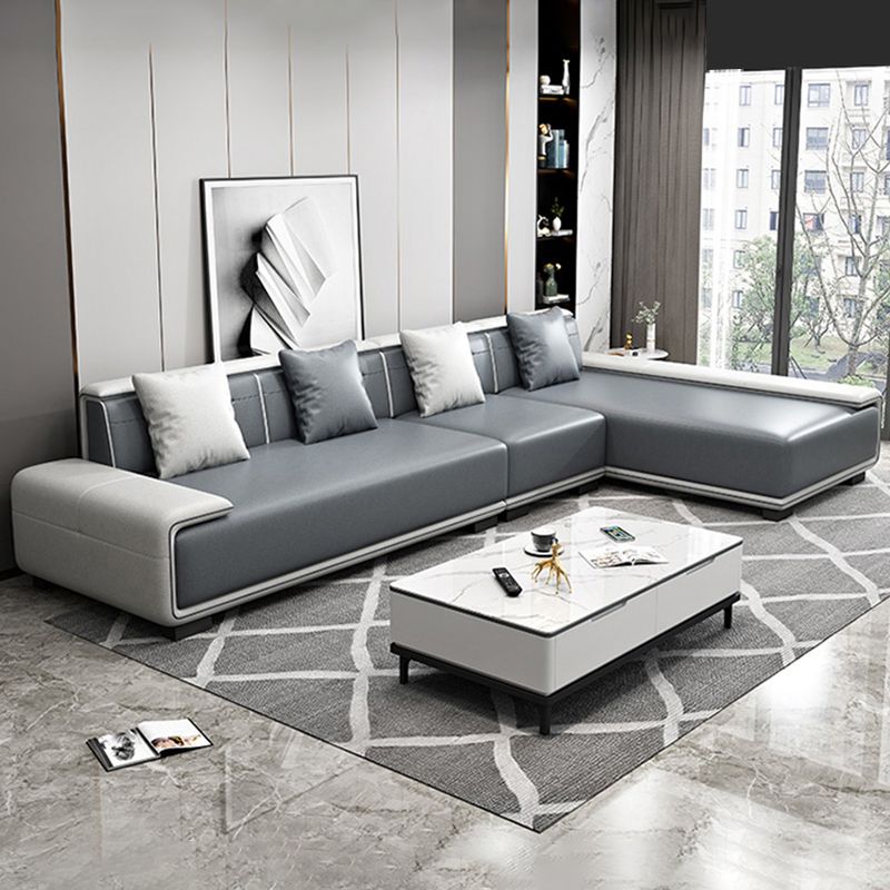 29"H Scandinavian Sectional Sofa Leather Grey Sectionals with Bostol Pillows Clearhalo 'furn' 'furn_sectionals' 'Furniture' 'Living Room Furniture' 'Sectionals' 1200x1200_6397289d-6ca6-473c-91bb-790d2e0c4e4c