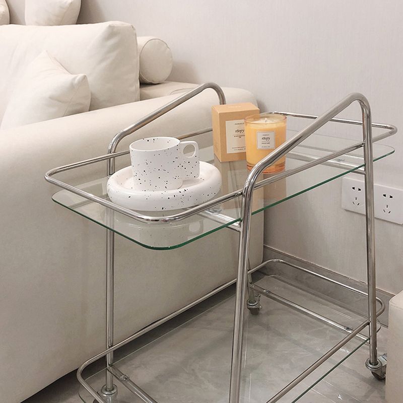Modern Glass End Slide Table 2-Tier Corner Table with Storage