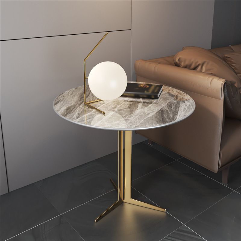 Crossed Base Design Rock Plate Top Fon Gold / Noir Table d'appoint Round Round