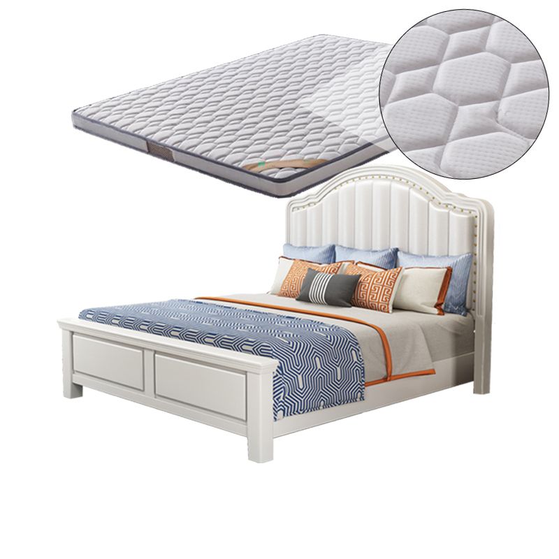 布張りのヘッドボード付きコンテンポラリーベッドフレームラバーウッドパネルベッド