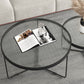 Round Clear Glass Cocktail Table Set Contemporary Cross Legs Coffee Table in Black