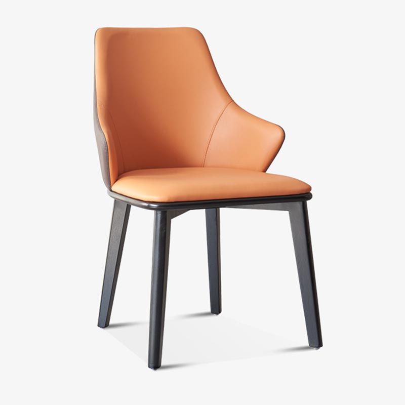 Glam Wingback Arm stoel lederen eetkamerstoel met donkere as massief houten benen