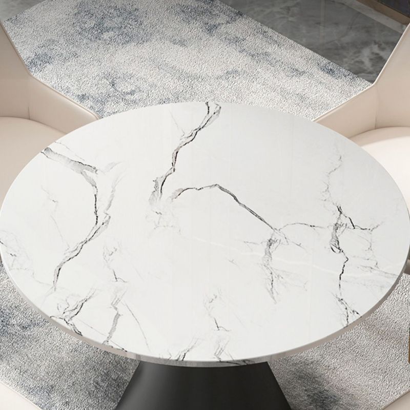 伝統的な豪華なダイニングテーブルラウンドホワイトトップの台座ダイニングテーブル