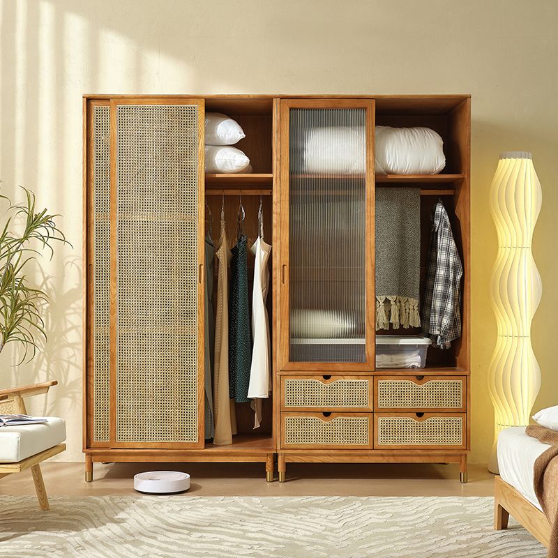 Sliding Solid Wood Wardrobe Closet with Legs Modern Wardrobe Cabinet Clearhalo 'Armoires & Wardrobes' 'armoires_wardrobes' 'Bedroom Furniture' 'furn' 'furn_armoires_wardrobes' 'Furniture' 1200x1200_63ac43db-0249-48e6-b782-f5251fbaf9af