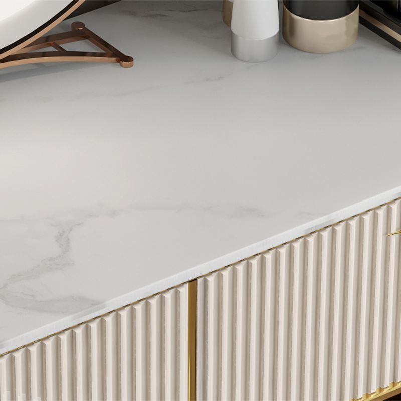 Vanidad blanca contemporánea con taburete de 17.72 "D Juego de tocador con 2 cajones