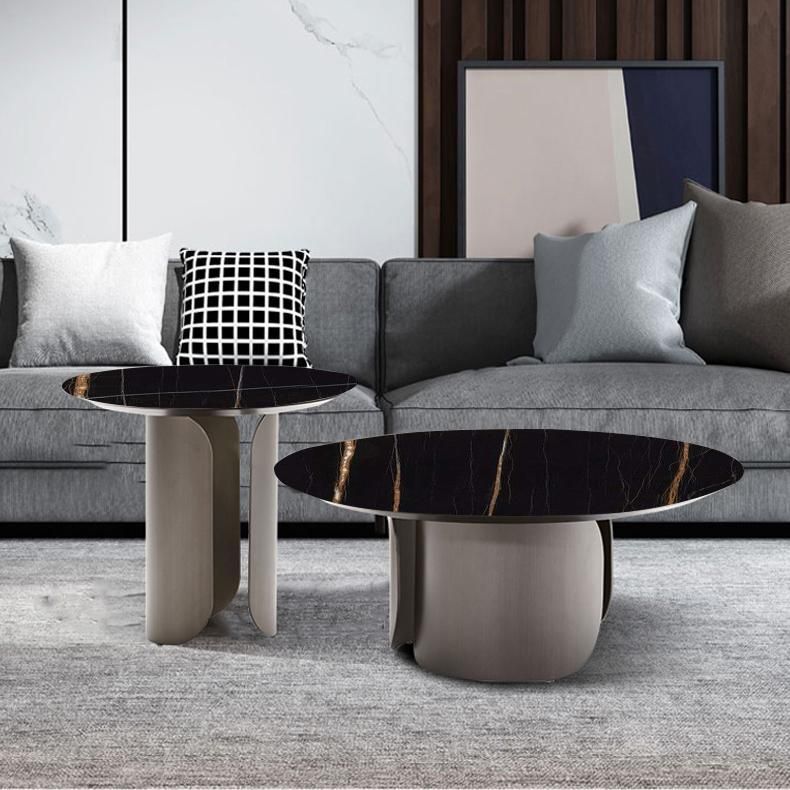 Contemporary Sintered Stone Side End Table with Metal Abstract Base Clearhalo 'Coffee & Accent Tables' 'End & Side Tables' 'end_side_tables' 'furn' 'furn_end_side_tables' 'Furniture' 'Living Room Furniture' 1200x1200_63af94e9-eff9-4031-81f4-64795056e236