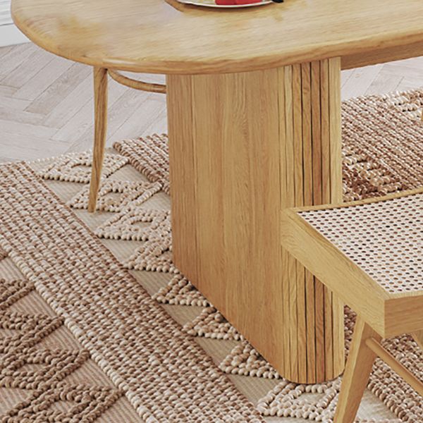 Mesa de comedor ovalada moderna de madera maciza con pedestal doble en color natural