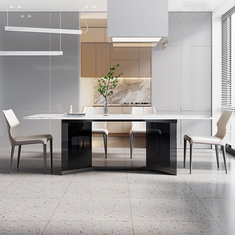 Glass Trestle Base Dining Table Modern Rectangle White Top Dining Room Table Clearhalo 'Dining Tables & Seating' 'Dining Tables' 'dining_table' 'furn' 'furn_dining_table' 'Furniture' 'Kitchen & Dining Furniture' 1200x1200_63b11c01-1f2b-4201-97c7-bdb530163f20