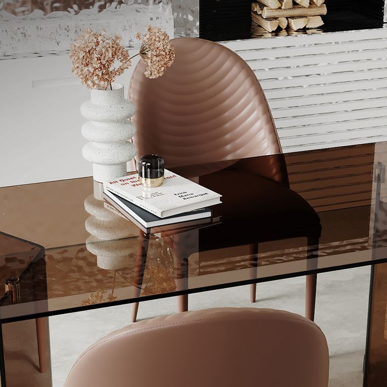 Table à manger en verre moderne avec base de piédestal double