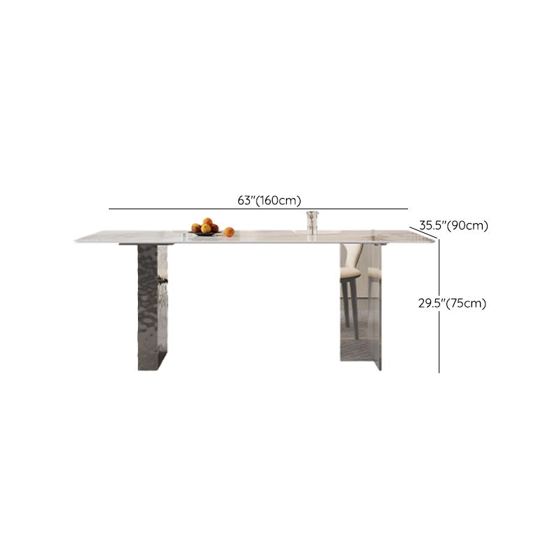 Rectangular Dining Table Grey Stone Table Top Double Pedestal Metal Base Clearhalo 'Dining Tables & Seating' 'Dining Tables' 'dining_table' 'furn' 'furn_dining_table' 'Furniture' 'Kitchen & Dining Furniture' 1200x1200_63ba2685-081e-4562-b50d-81beac1acce1