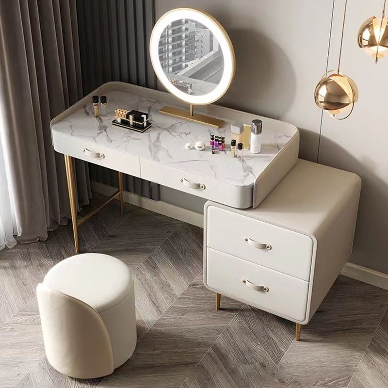Beige 3/4-Drawers Dressing Table Faux Leather Make-up Vanity Desk Clearhalo 'Bedroom Furniture' 'furn' 'furn_makeup_vanities' 'Furniture' 'Makeup Vanities' 'makeup_vanities' 1200x1200_63bdd1a6-1c91-489b-8ad8-122dcac93bb5