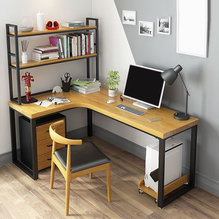 L-Shaped Office Desk Solid Wood Study Room and Office Writing Desk with Shelf Clearhalo 'furn' 'furn_office_desk' 'Furniture' 'Office Desks' 'Office Furniture' 'office_desk' 1200x1200_63bf9612-9f71-4e5d-979a-b6f9c04b6570