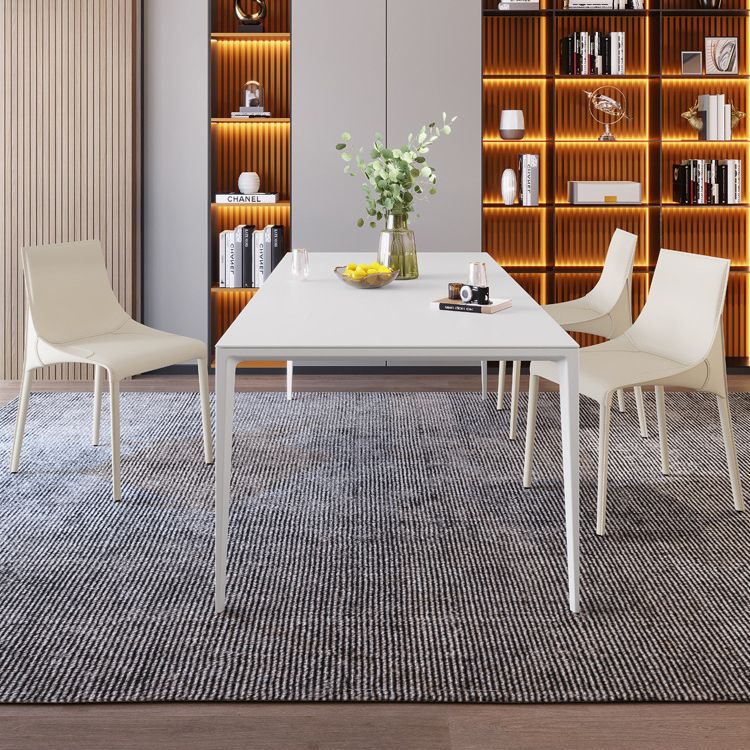 Modern Rectangle Dining Table Sintered Stone Dining Table with 4 White Legs for Home Kitchen Dinner Clearhalo ' dining_table' 'Dining Tables & Seating' 'Dining Tables' 'Furniture' 'furniture_dining_table' 'Kitchen & Dining Furniture' 'kitchen&dining_furn' 'kitchen' 'kitchen_dining_table' 1200x1200_63c0c212-2c81-4a17-98b8-9f70eea418a4