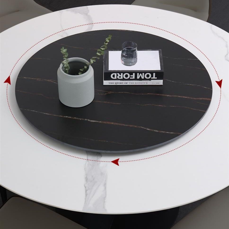 Metal Pedestal Dining Table Glam Dining Table with Turntable for Kitchen