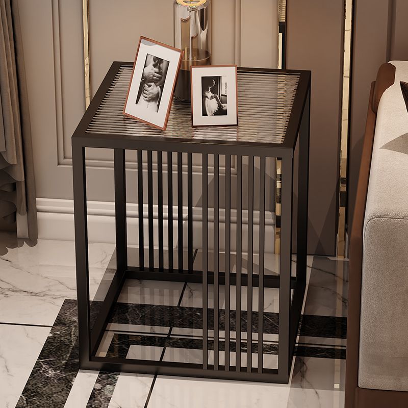 23.6" Tall Modern Square Glass Top Side Table Metal Frame End Table