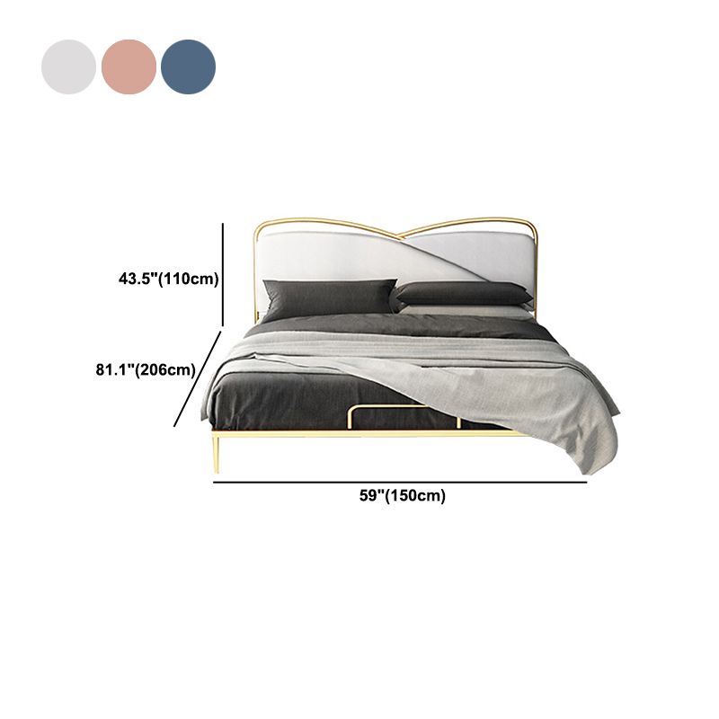 Luxurious Standard Bed in Gold Upholstered Low Profile Metal Bed